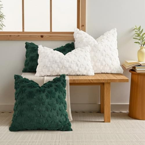 decorUhome Faux Fur Throw Shamrock Green Pillow Covers 12x20 Set of 2 - Thumbnail 3