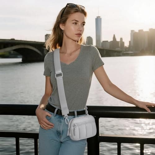 Gitus Puffy Cross Body Purse for Women Wristlet Wallet with RFID Blocking Quilted Crossbody Cell Phone Organizer Birthday Gifts for Women (Light Gray) - Thumbnail 2