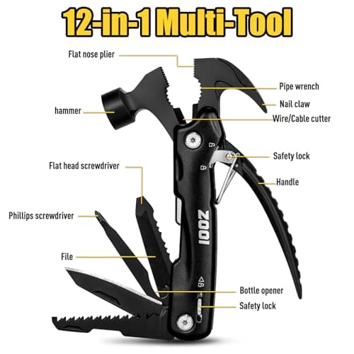 ZOOI Fathers Day Dad Gifts From Daughter Wife Son, Gifts for Men, 12 in 1 Hammer Multitool Camping Accessories, Mens Gifts for Grandpa, Fathers Day Mens Gifts for husband Dad, Tools Gadgets - Thumbnail 3