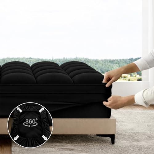 ABENE Mattress Topper King for Back Pain Relief, Extra Thick Mattress Pad Pillowtop, Soft Mattress Protector Cover with 8"-21" Deep Pocket, Overfilled Down Alternative Filling (Black, King) - Thumbnail 5