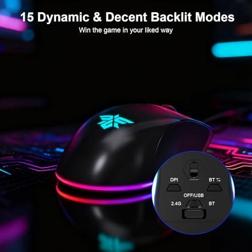 NPET Gaming Keyboard and Mouse Wireless with Tri-Mode, 98 Keys RGB Keyboard with Knob and Gaming Mouse, 12 Multimedia Keys for Wins, PC, Computer, Ideal for Gamer - Thumbnail 3