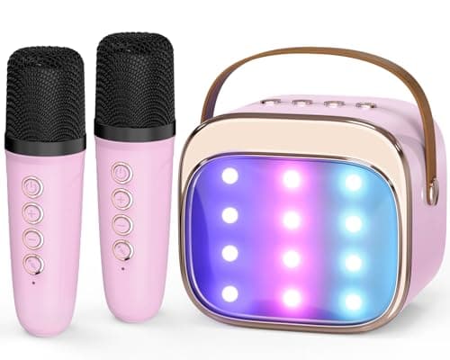 FLUESTON Mini Karaoke Machine for Kids Adults, Portable Bluetooth Speaker with 2 Wireless Microphones, Toys for Girls Ages 3, 4, 5, 6, 7, 8, 9,10,11+ Years Old, Birthday Easter Basket Stuffer for Kids - Image 1