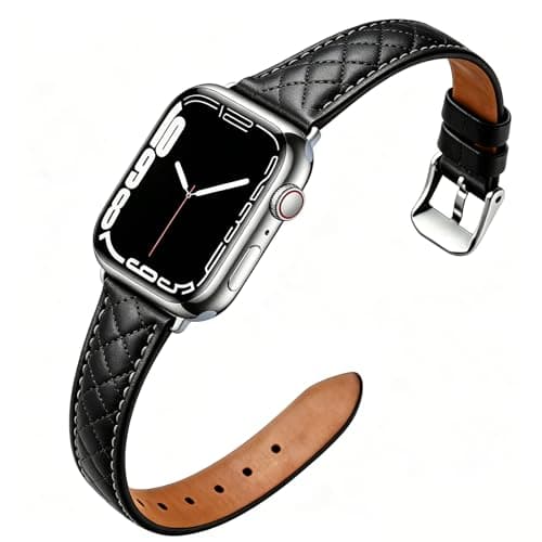 Women Genuine Lether Watch Band for Apple Watch, Dressy Soft Leather Watch Strap for Small Wrist, Compatible with Apple Watch Series 11 10 9 8 7 6 SE Ultra 3 2 1 38mm 40mm 41mm 42mm 44mm 45mm 46mm 49mm