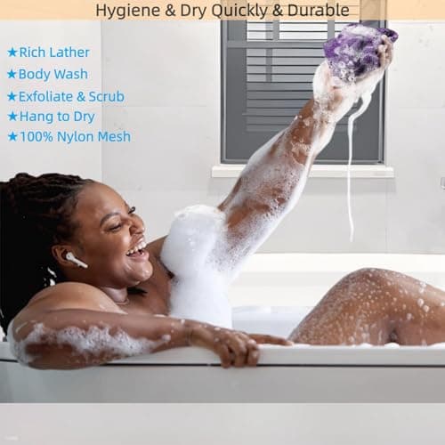 African Shower Net Sponge with Knotted Design – Exfoliating Afro Bath Mesh Scrubber – 2-Pack Body Wash Net for Deep Cleansing, Suitable for Most Skin Types & Back Washing - Thumbnail 3