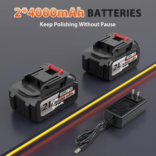 Rotvik Cordless Car Buffer Polisher Kit, 2x4000mAh 21V Batteries, 6-Inch Orbital Car Polisher, 8 Variable Speeds, LED Display, 18-Piece Accessories for Waxing, Polishing & Scratch Removal - Thumbnail 4