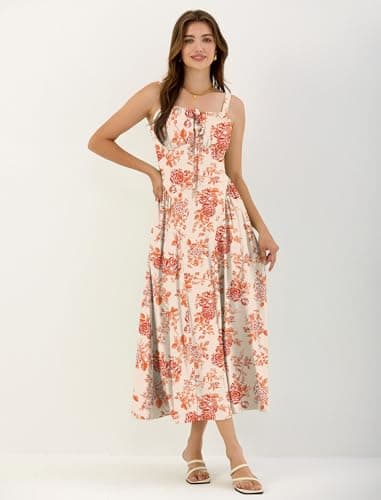 ZAFUL Wedding Guest Dresses for Women Floral Midi Corset A Line Dress Flowy Sundress for Cocktail Party Dress Orange Floral M - Thumbnail 5