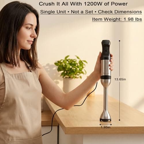 EuLea 2026 New Immersion Hand Blender, 1200W with 5-Speed Settings, Stainless Steel Blades,with scratch-resistant design, Gift Box Packaging. An Ideal Choice for Blending Soup, Mayonnaise - Thumbnail 3