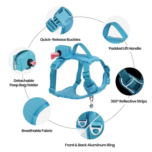 PawView Heavy Duty No Pull Dog Harness with Handle, Escape-Proof & Waterproof Vest, Adjustable Reflective Design with Front Clip & Poop Bag Holder, Includes QR ID Tag for Hiking & Running, Medium - Thumbnail 5