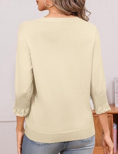 Totatuit Womens 2026 Sweaters 3/4 Sleeve Tops Classic Crew Neck Sweaters Form-Fitting Basic Teachers Clothes Apricot XX-Large - Thumbnail 3