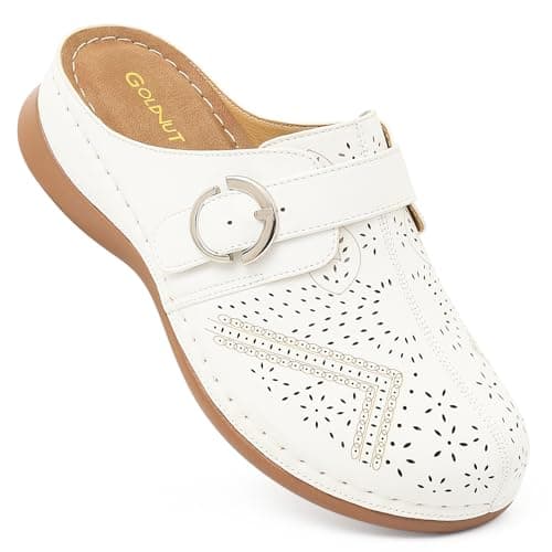 Goldnut Comfortable Clogs for Women with Arch Support - White Closed Toe Slip On Mules, All Day Wear Casual Dressy Shoes Size 7 - Image 1