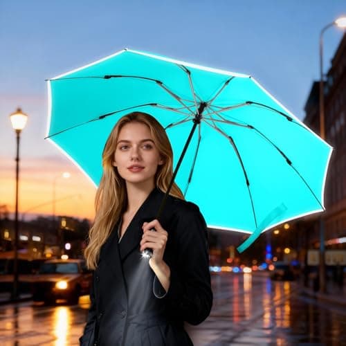 Lejorain Travel Folding Inverted Umbrella - Reverse LED Umbrellas Automatic Open and Close - Reflective Collapsible Reversible Umbrella - Thumbnail 3