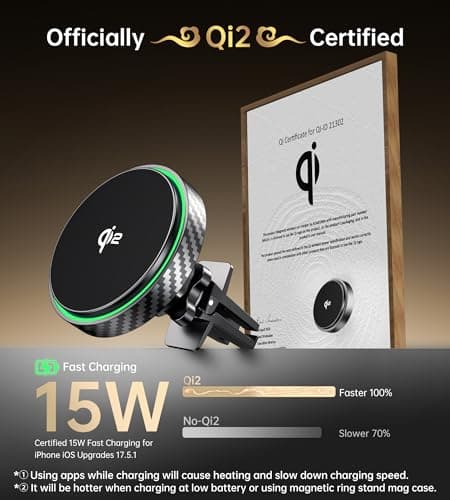 GuMosh for Magsafe Car Mount Charger 2026 New [Qi2 Certified-15W], 360° Rotatation [Dash & Vent] Wireless Car Charger, for iPhone 17 16 15 14 13 12 Series, for Magnetic iPhone Car Accessories, Black - Thumbnail 3