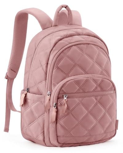 BAGSMART Travel Laptop Backpack, College Backpack for Women, Quilted Small Computer Bookbag, Water-Resistant 15.6 Inch Laptop Casual Bag, Dark Pink