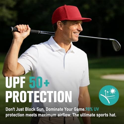 AOPREL Flat Brim Baseball Cap for Men Adjustable Trucker Hats Water-Resistant Performance Hat with Breathable Laser Perforated for Running, Golf, Workout, Gym & Outdoor Red - Thumbnail 6