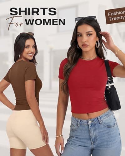 GAYHAY White Shirts for Women - Slim Fit Short Sleeve Crop Top Crew Neck Casual Basic Tees Spring Summer Fashion Clothing 2026 - Thumbnail 4