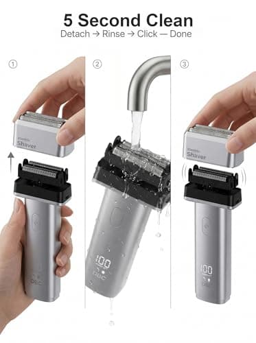 Men’s Electric Foil Shaver – Rinse Under Faucet & Shower Ready with Wet/Dry Shave, Type-C Fast Charging & Digital LED Display, Travel-Rechargeable Razor for Daily Close Face Beard Grooming - Thumbnail 3