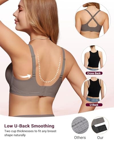 As Fairy Wireless Bras for Women No Underwire Full Coverage Jelly Lift Strong Support Push Up Scalloped Everyday Tshirt Bra Seamless Soft Daily Wear Breathable Air Hole Design(Grey 32A) - Thumbnail 4