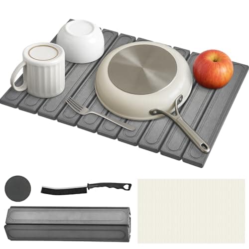 Stone Drying Mat for Kitchen Counter, Fast Dry Dish Drying Mats,Quick Dry Absorbent Collapsible Diatomaceous Earth Bath Mats, Large Stone Bath Mat for Kitchen Dishes Bottles Cups Bathroom - Image 1