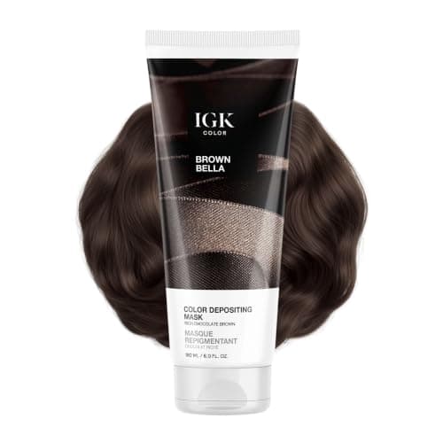 IGK Brown Bella Color Depositing Hair Mask | Chocolate Brown Semi Permanent Hair Color Conditioner + Gloss Toner | Hydrating Formula Adds Shine + Refreshes Color | Vegan + Cruelty Free | 6 oz - Image 1
