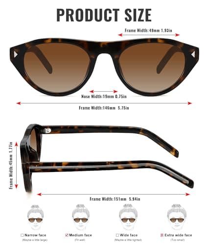 MEETSUN Trendy Cat Eye Sunglasses for Women Retro Oval Vintage Narrow Frame UV400 Protection for Driving Travel Outdoor - Thumbnail 5