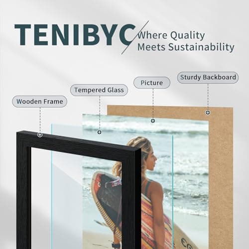 TENIBYC 5x7 Picture Frame 3 Pack - Black Woodgrain, Solid Wood & HD Tempered Glass, Table Display or Wall Hanging - Thumbnail 5