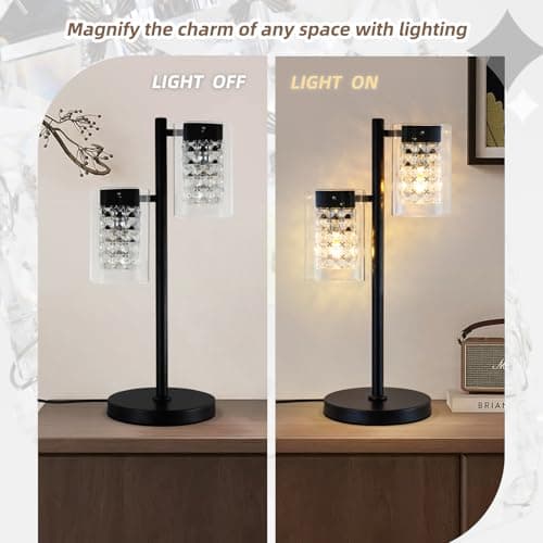 TYhogar Crystal Table lamp-Modern Black Lamps for Living Room,Plug in Bedside Lamps with Switch,Elegant Desk lamp for Room Decor,Bedroom,Dining Room,23" Tall - Thumbnail 5