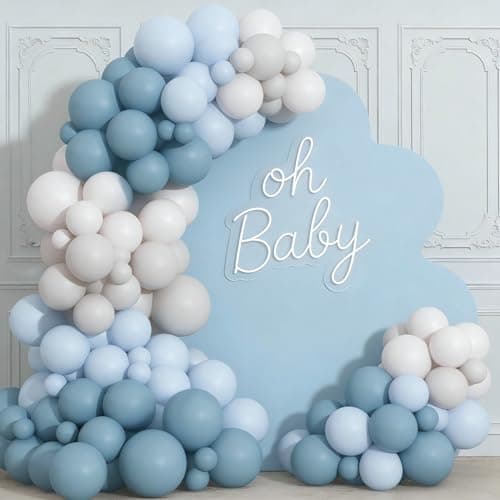 Dusty Blue Sand White Balloon Garland Arch Kit Light Blue White Balloons for Wedding Baby Shower Gender Reveal Birthday Party Decorations - Image 1