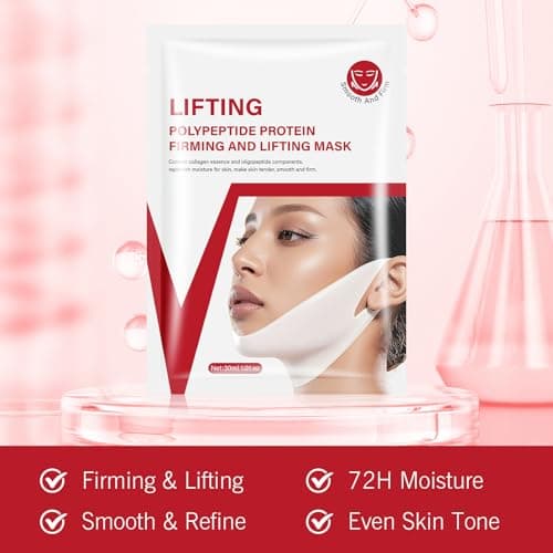 YAFUSIPE V Line Face Lifting Mask, 10 Pack V Line Chin Strap Lifting Double Chin Reducer, Polypeptide Protein Collagen Neck and Face Slimming Masks, Hydrating Neck Sheet Mask for Women Tightening - Thumbnail 5