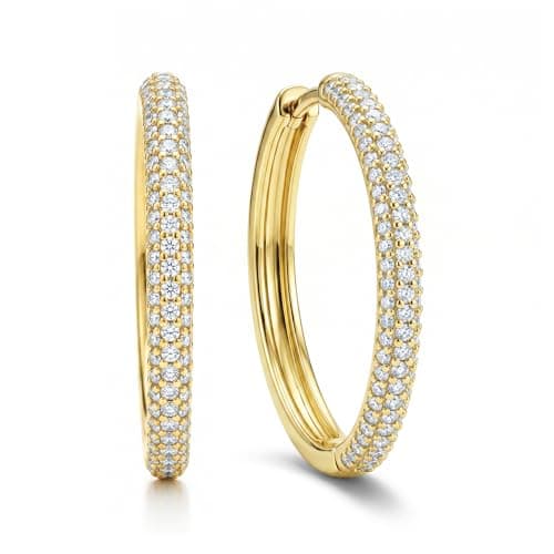 14K Gold Plated Large Hoop Earrings, 925 Sterling Silver Earrings for Women, Hypoallergenic Minimalist Earrings with Cubic Zirconia, 25mm Sparkly Diamond Earrings for Jewelry Gift(14K GOLD) - Image 1