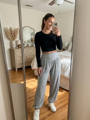 gaimoliso Womens Baggy Wide Leg Pants Plus Size Casual Loose Elastic Waisted Comfy Harem Pants with Pockets Grey - Thumbnail 3