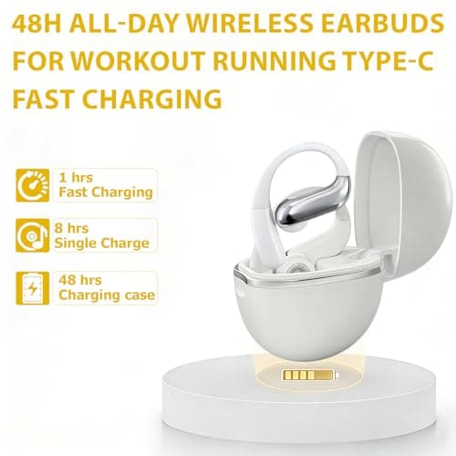 Molufeibe Open Ear Earbuds Wireless Bluetooth - Ear Buds with Hooks, ENC Noise Cancelling Headphones for Sports, 60Hrs Playback Clear Call, IPX5 Waterproof Earphones for Sport Running Exercising - Thumbnail 4