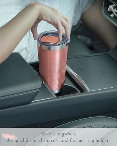 UIRZOTN Travel Coffee Tumbler 20oz, 1 Pack Travel Coffee Mug with Dual Lids and Straw, Stainless Steel Double Wall Vacuum Insulated Tumbler for Hot/Iced Drinks, Rose Gold - Thumbnail 6