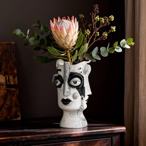 U WONDERFUL Face Vase - Flower Vase Unique, Funny Cool Abstract Art Decor Vase for Plants, Boho Flower Vase for Home Living Room Office Book Shelf - Thumbnail 2