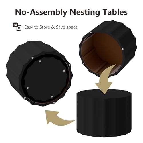 Furnivado Nesting Coffee Table Set of 2, Modern Round Coffee Table with Non-Slip Feet, Wooden Circle Accent Tables for Small Spaces, Side End Table for Living Room, Bedroom, Balcony, Office, Black - Thumbnail 3