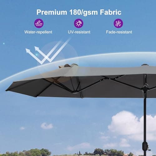 PURPLE LEAF 14ft Patio Market Umbrella with Base Double-Sided Rectangle Outdoor Table Sun Umbrellas with Crank 12 Heavy Duty Sturdy Ribs for Pool Beach Deck Backyard Light Gray - Thumbnail 3