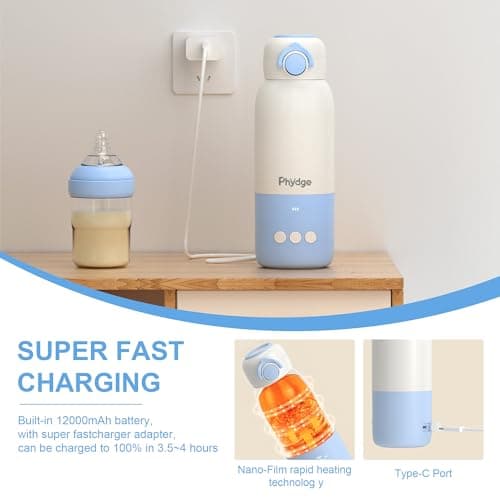Phydge Portable Bottle Warmer for Travel,12.5oz Cordless Baby Milk Warmer on The go for Formula,Breastmilk,Water,3 Mins Fast Heating & Precise Temp Control Travel Essential - Thumbnail 5