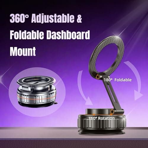GEYUTHS Magnetic Vacuum Car Phone Holder with Strong Suction Cup 360° Adjustable Foldable Phone Mount Portable Phone Holders for Your Car/Gym/Mirror Mount for iPhone & Android - Thumbnail 3