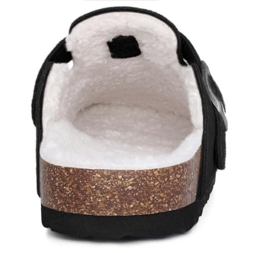 KIDMI Women's Fur Lined Suede Clogs Fuzzy Cork Footbed Mules Slip On Winter Potato Shoes, Black 37 (Size 6-6.5) - Thumbnail 4