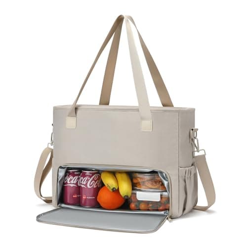 Lunch Tote Bag for Women with 15.6" Laptop Compartment, Work Tote Bag with Insulated Lunch Compartment, Large Casual Canvas Cute Handbag Luncg Bags for Nurse, Teacher, Office, Travel, Beach, Khaki