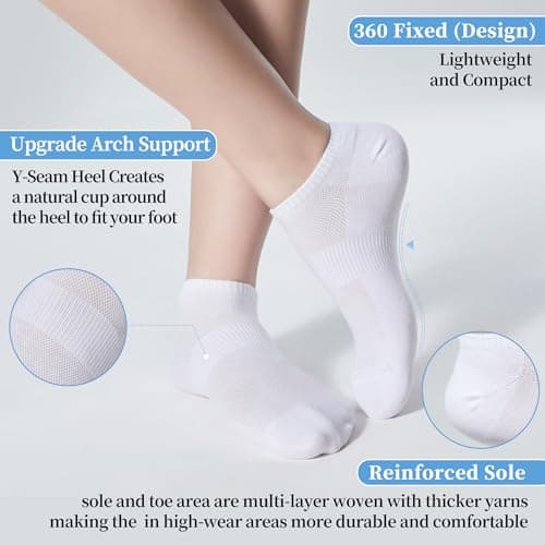 Corlap Women's Ankle Cotton Socks - No Show Low Cut Athletic Running Soft Thin White Socks 6 Pairs - Thumbnail 3