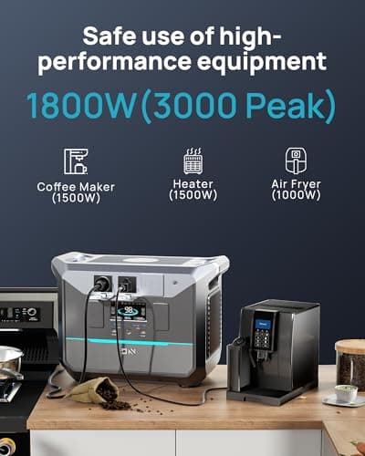 DARAN Generator 1800W (3000W Peak), 1382.4Wh LiFePO4 Portable Power Station with 1Hrs Fast Charge, 20ms UPS Home Emergency Backup for RV, Camping, Off-Grid Power Outage - Thumbnail 2