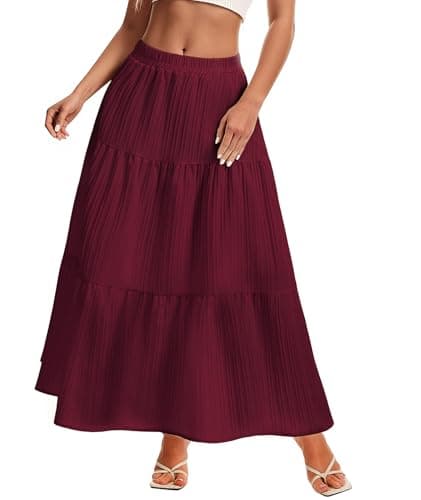 MFAVIP Womens Maxi Skirt Summer Flowy Long Skirts Tiered Ruffle Skirt A Line Casual Boho Beach Vacation Skirts - Image 1