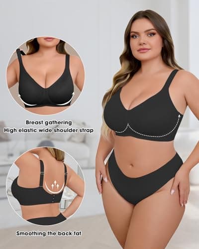 LIIJOO Women Seamless Wireless Bra – Comfortable Soft Supportive Push Up Bra for Women, No Wire Smooth Lounge Underwear for Everyday Wear, Breathable Stretch Fabric（Black, 4XL Plus Size） - Thumbnail 4