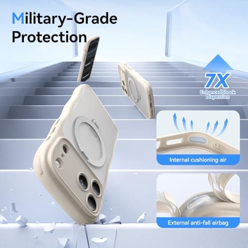 XWZ for iPhone 17 Pro Max Case for Women Girls with Stand,【Compatible with MagSafe】,【Camera Control】,【Full Camera Protection】, Cute Wave Magnetic Phone Case for iPhone 17 Pro Max,Stone - Thumbnail 3