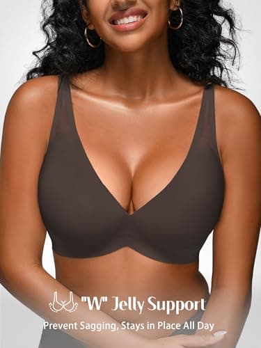 Jelly Bras for Women - S-M Wireless Deep V No Underwire Bralette with Support - Seamless Comfortable Lightly Padded T-Shirt Bra Black S - Thumbnail 2