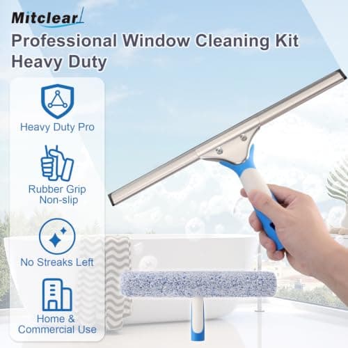 Mitclear Professional Window Cleaning Kit 14IN, Windows Cleaner Tool with Silicone Squeegee, Microfiber Scrubber & Cloth, Window Washing Equipment or Home Shower Glass Doors Car Windshield - Thumbnail 2