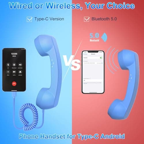Retro Phone Handset, Retro Telephone Handsets Style Type-C Port, HD Retro Landline Handle Receiver for Home or Office Mobile Video Conferences, HD Calls, Volume Control, Plug and Play - Thumbnail 6