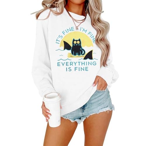 VILOVE Funny Sweatshirts for Women It‘s Fine I’m Fine Everything is Fine Shirts Inspirational T-Shirt Cute Sayings Tee Tops - Image 1
