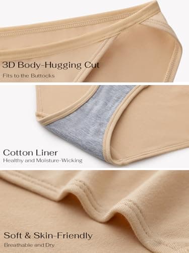 REORIA Sexy Cotton Underwear for Womens Cheeky High Cut Breathable String Bikini Panties Briefs 4 Pack - Thumbnail 3