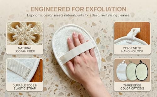 Natural Loofah Sponge Set of 3 - Egyptian Exfoliating Body Scrubber for Shower & Bath,3 Colors for Family Personal Care | Large Versatile Body Sponges for Shower,Bath Scrubber & Exfoliator Gift Set - Thumbnail 6